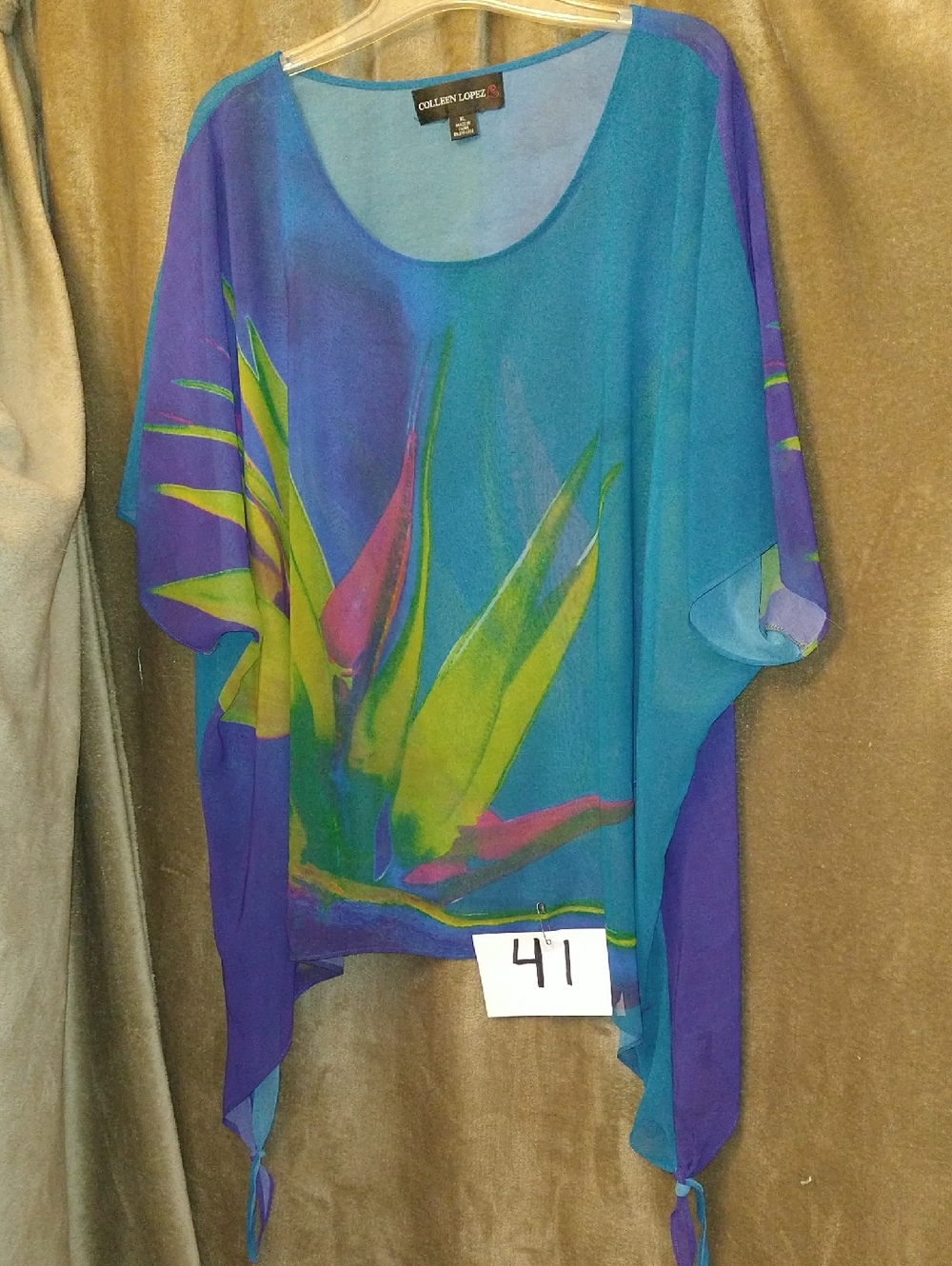 Colleen Lopez Teal & Purple Sheer Floral Tunic